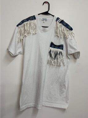 Vintage Gepetto fringe short sleeve t shirt western fringe shirt boho fringe top